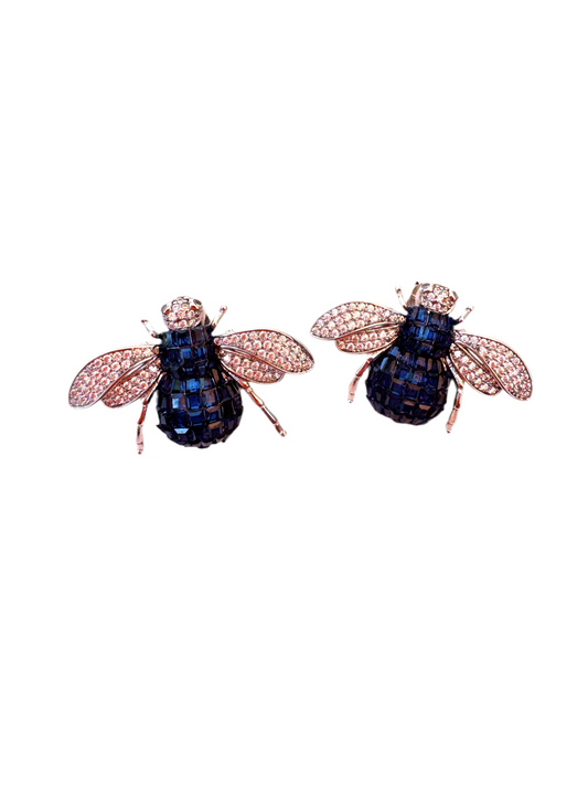 Blue and White CZ Bee Earrings