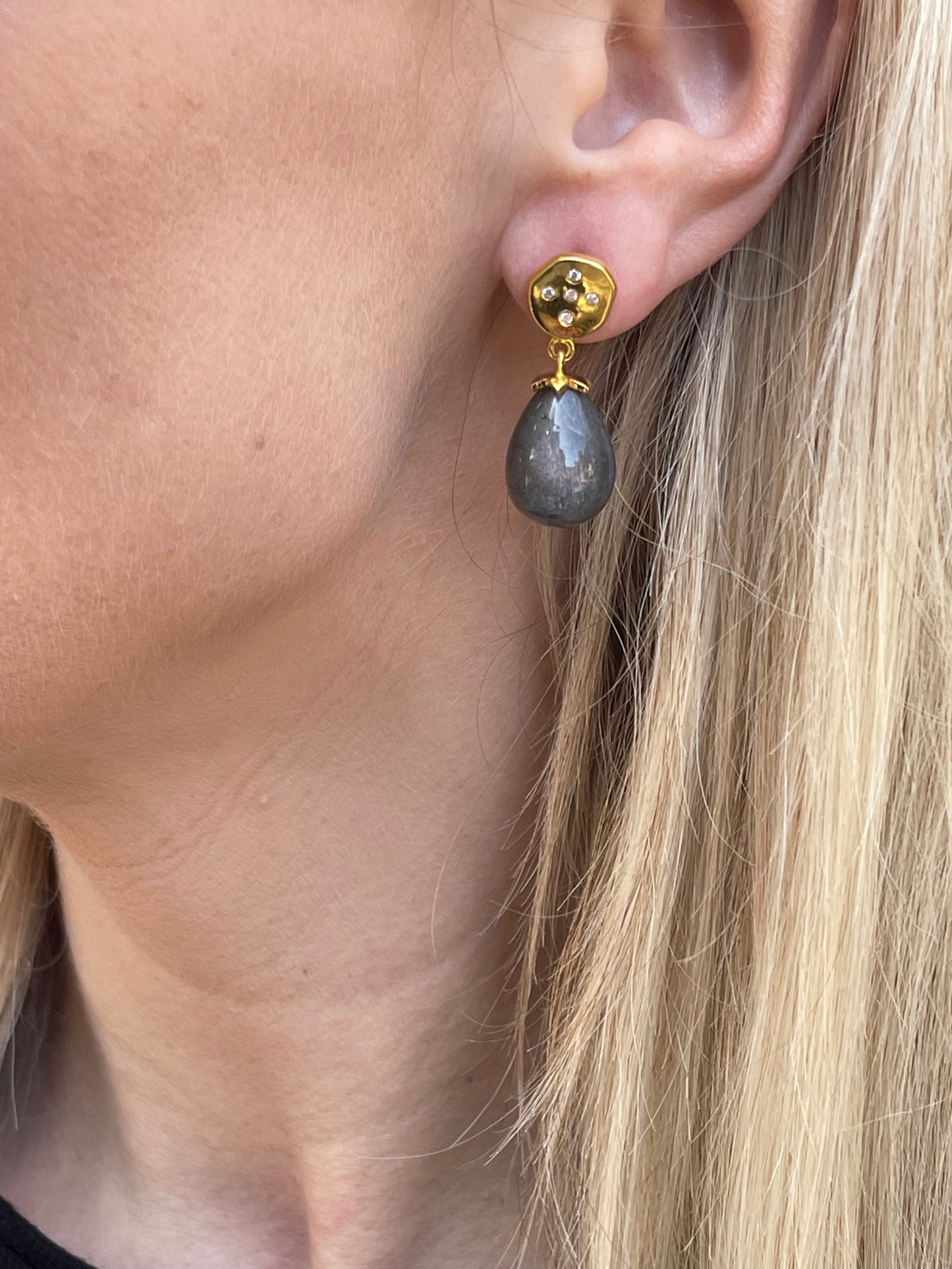 Gold and Labradorite Drop Earrings