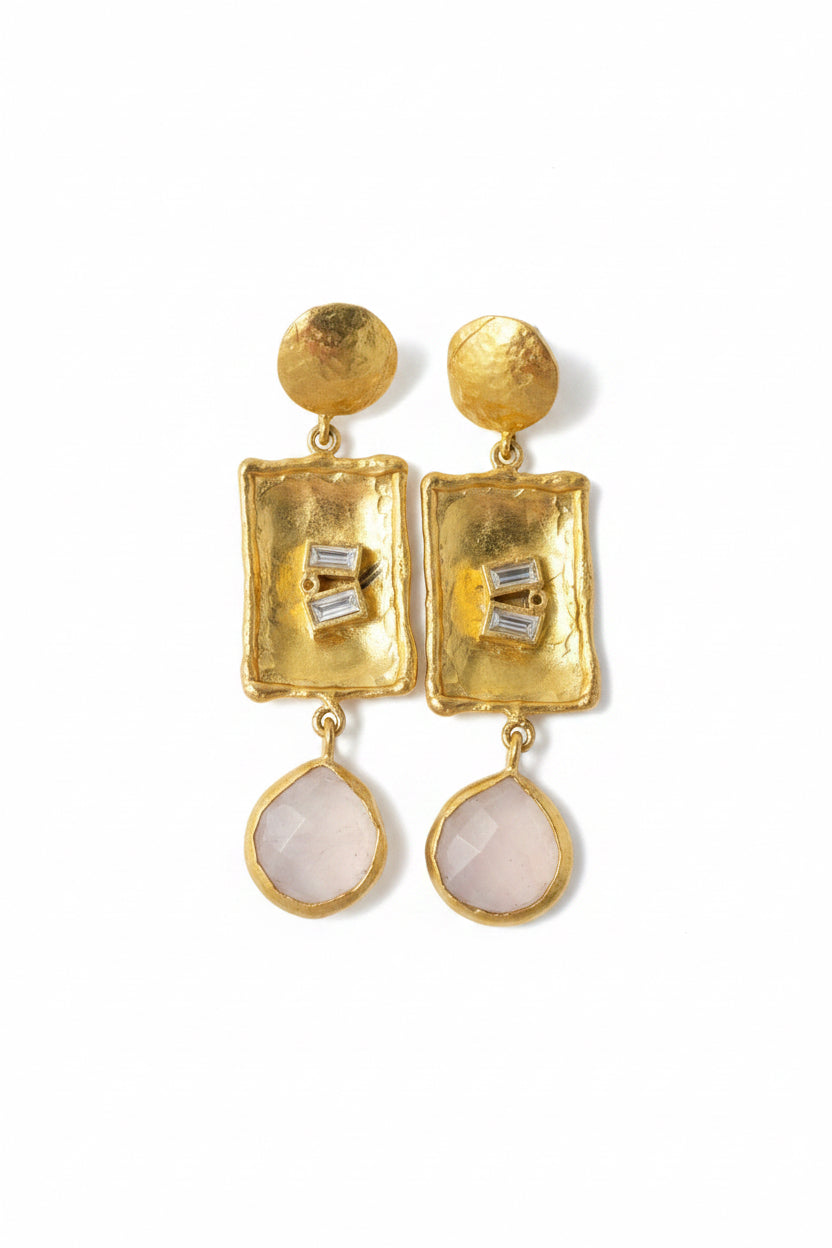 Gold & Moonstone Long Drop Earrings
