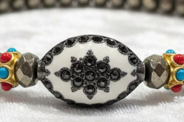 Faceted Pyrite Enamel Diamond Beads Necklace