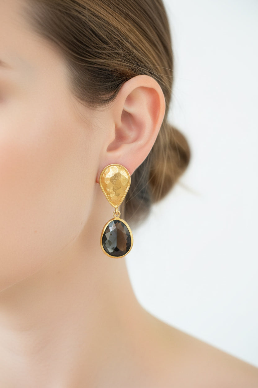 Gold Tear Drop Top & Labradorite Drop Earrings