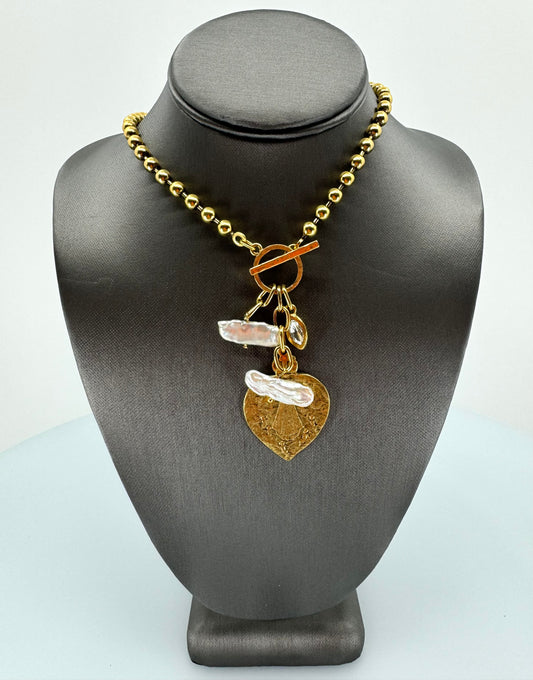 Yellow Gold Ball Chain & Multi Charm Necklace