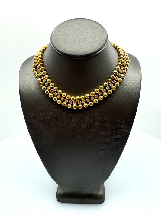 Gold &  Double Row Crystal Necklace- As Is