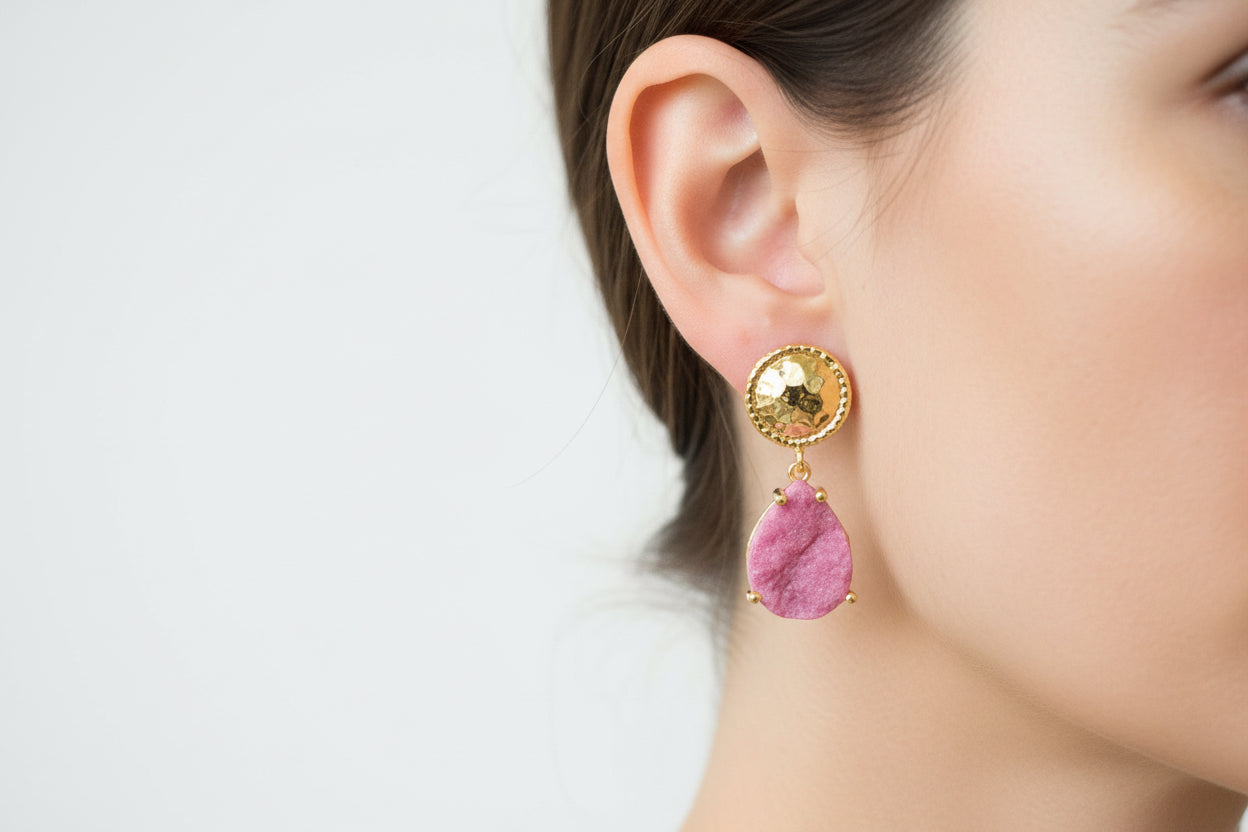 Rose Quartz Tear Drop Earrings