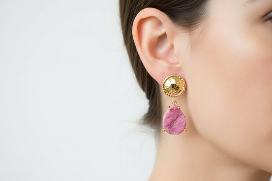 Rose Quartz Tear Drop Earrings