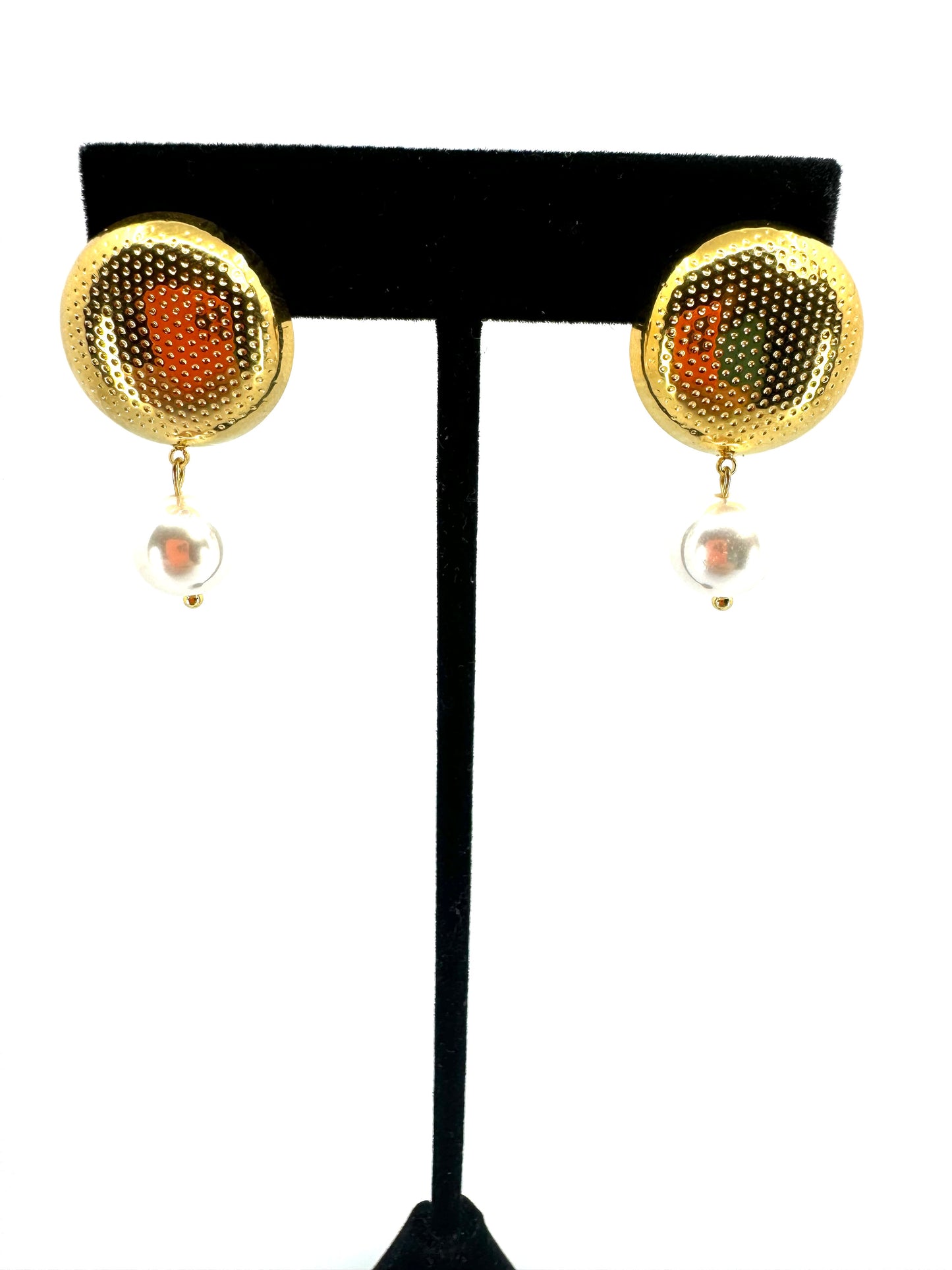 Gold Disc & Drop Pearl Earrings