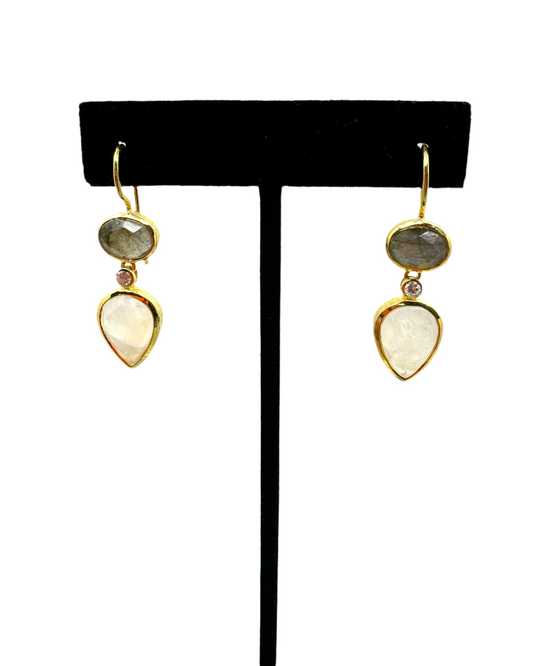 Labradorite & Moonstone Tear Drop Earrings