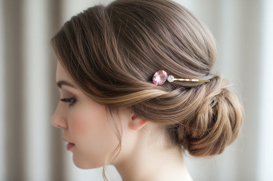 Light Pink Oval & White Round Rhinestone Clip