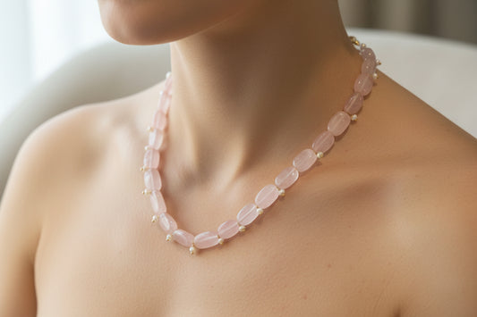 Rose Quartz & Tiny Pearl Beaded Necklace