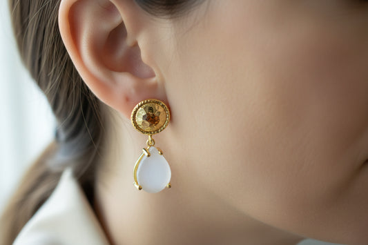 Milky White Quartz Tear Drop Earrings
