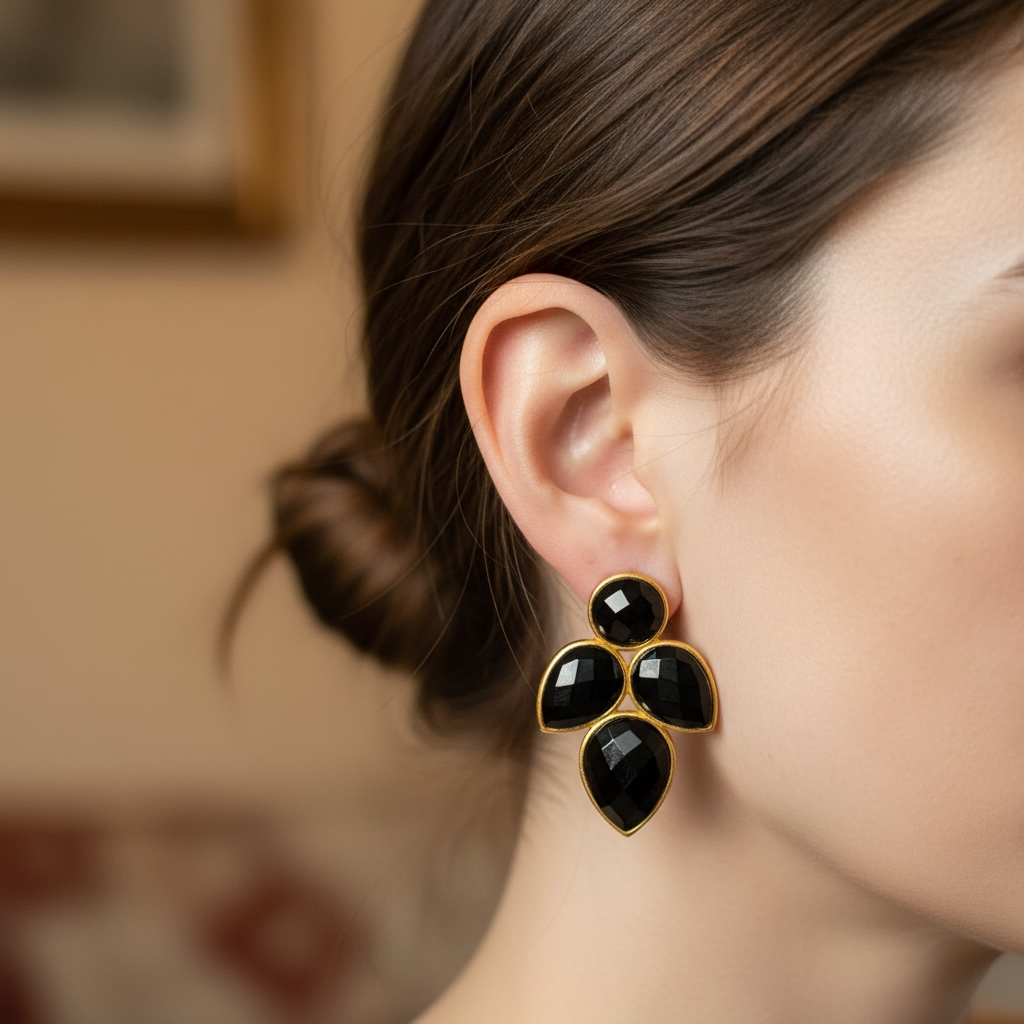 Black Onyx Multi Leaf Drop Earrings