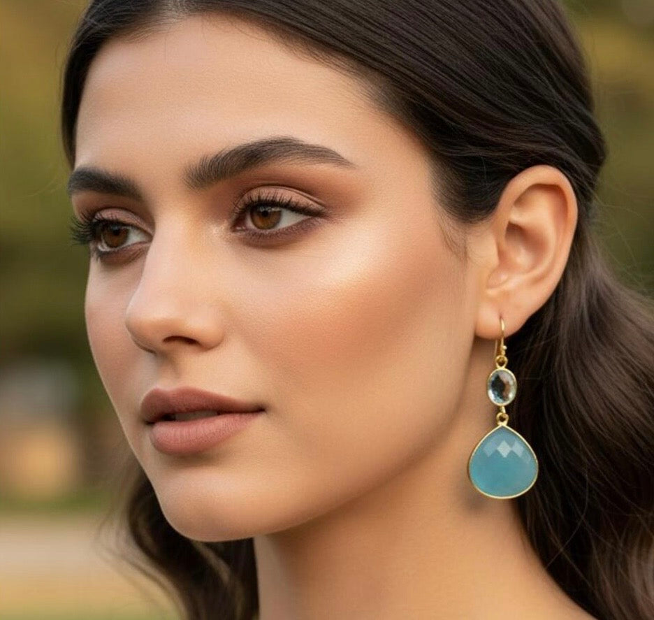 Sky Topaz & Peruvian Aqua Chalcedony Drop Earrings