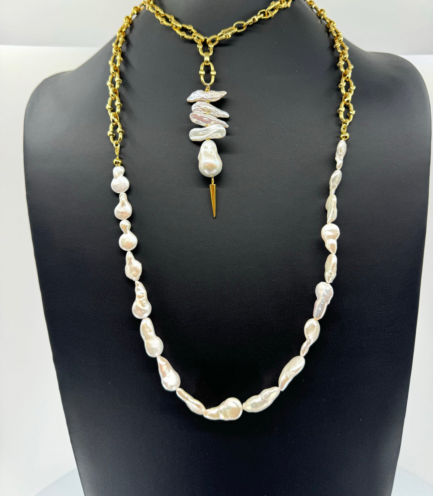 Yellow Gold Chain & Coin Pearl Necklace