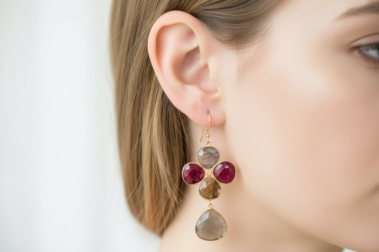 Labradorite & Ruby Chandelier Earrings