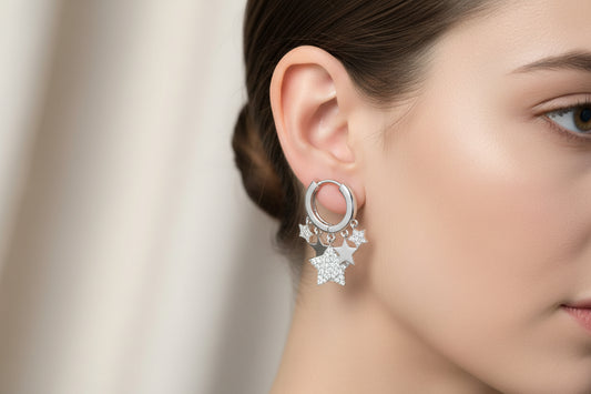 Silver Multi Star Hoop Earrings