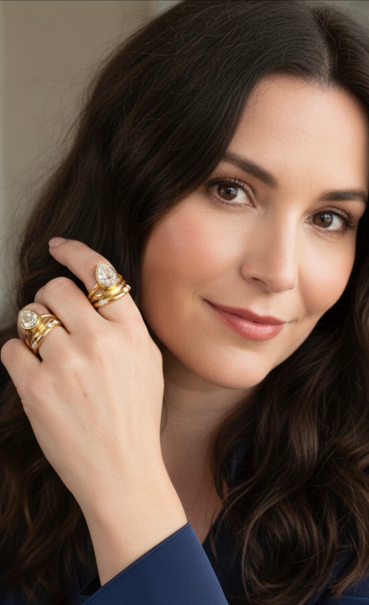 Yellow Gold Band Tear Shape Cubic Zirconium