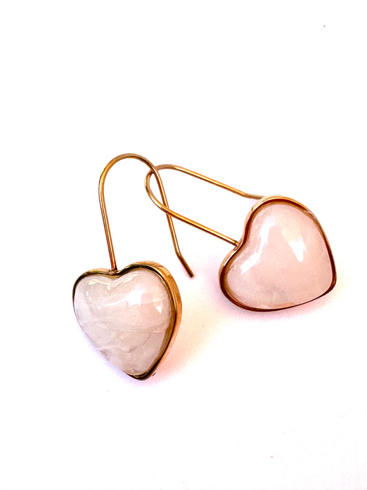 White Milky Chalcedony Heart Earrings