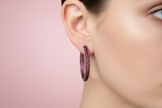 Double Raspberry CZ Hoop Earrings