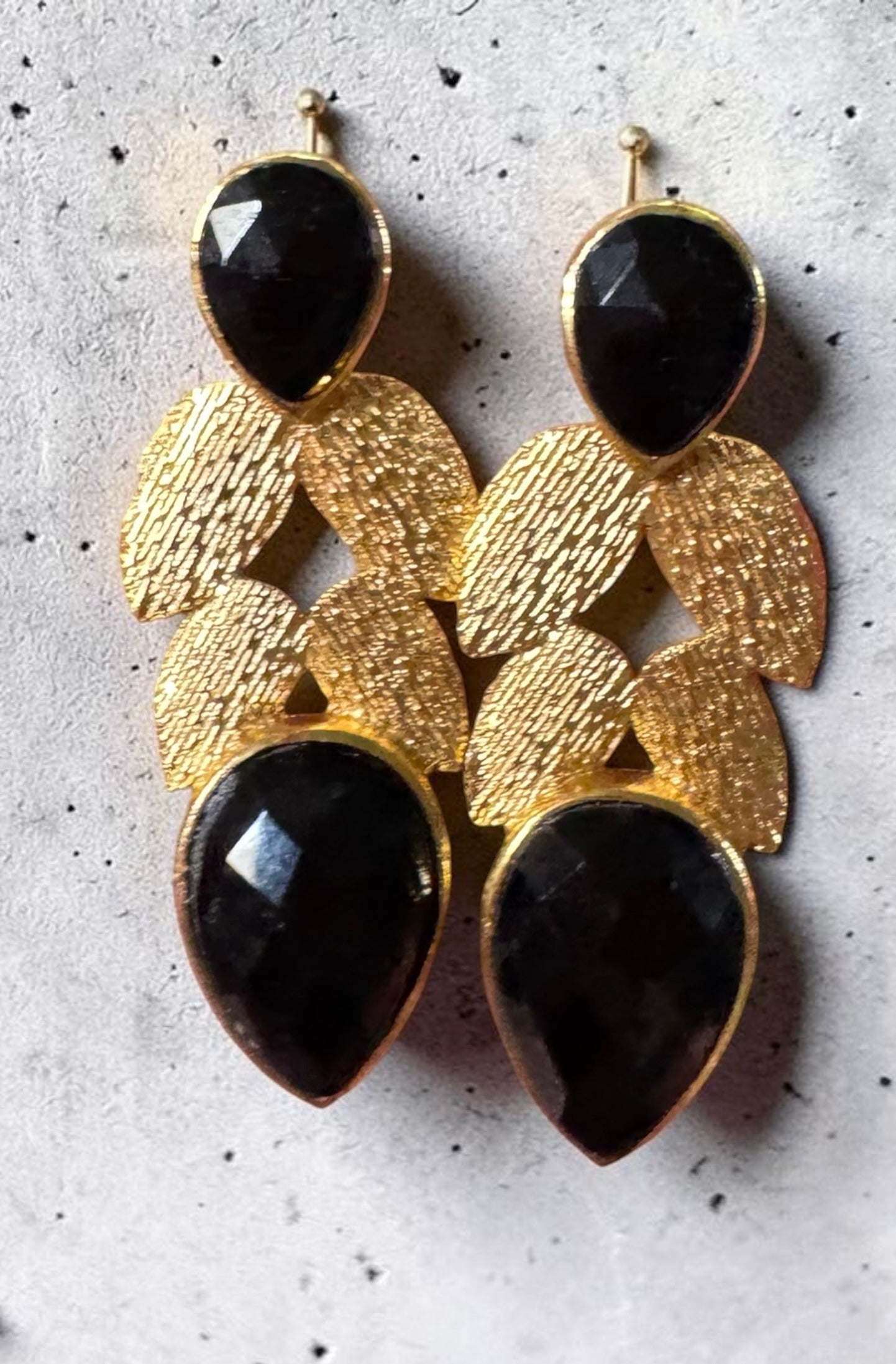 Gold & Onyx Leaf Drop Earrings