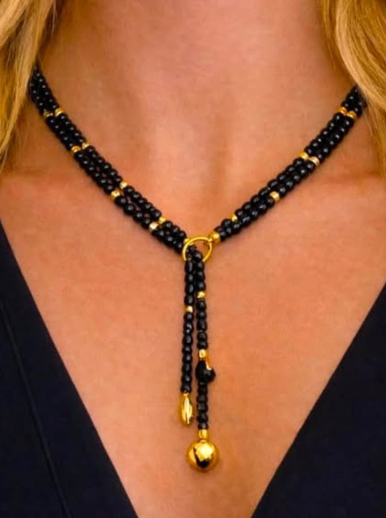 Onyx Lariat Necklace