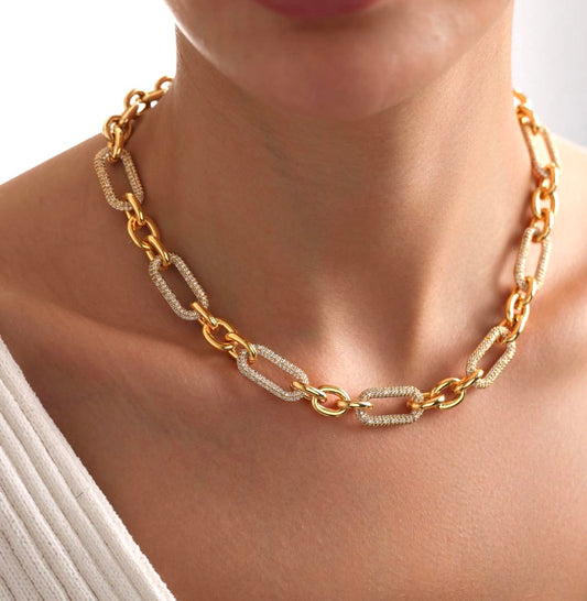 Gold Pave Link Chain Necklace