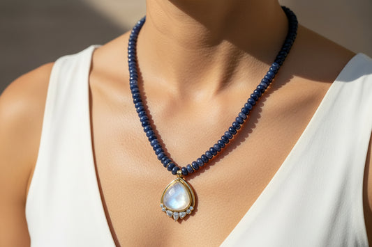 Lapis Necklace with Moonstone Pendant Necklace