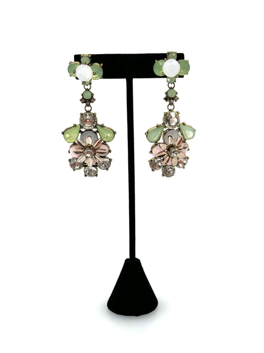 Long Crystal Flower Earrings