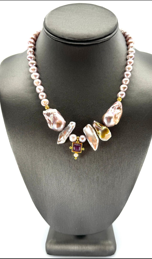 Pink Pearl & Garnet Necklace