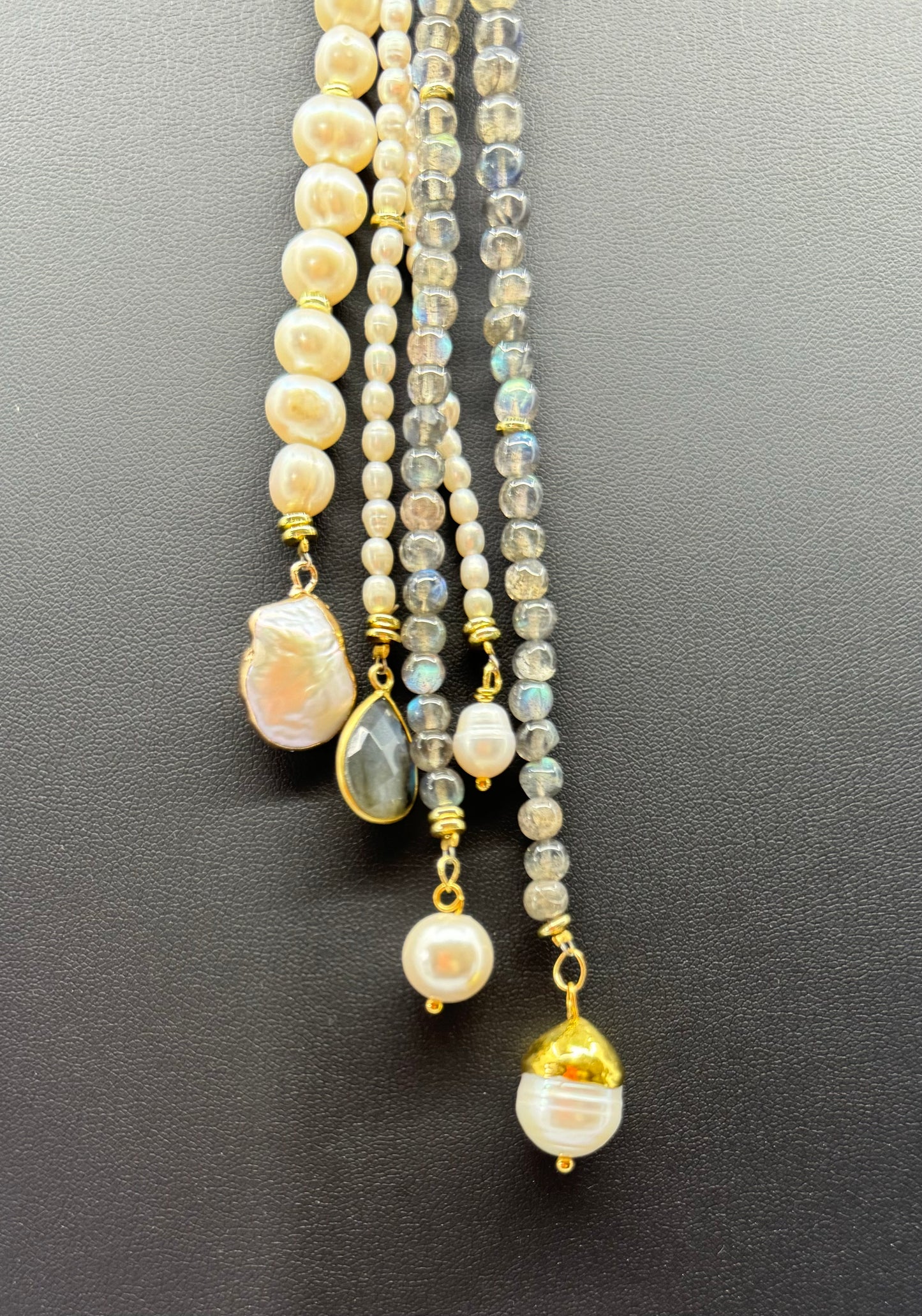 Gray & White Pearl & Labradorite Lariat