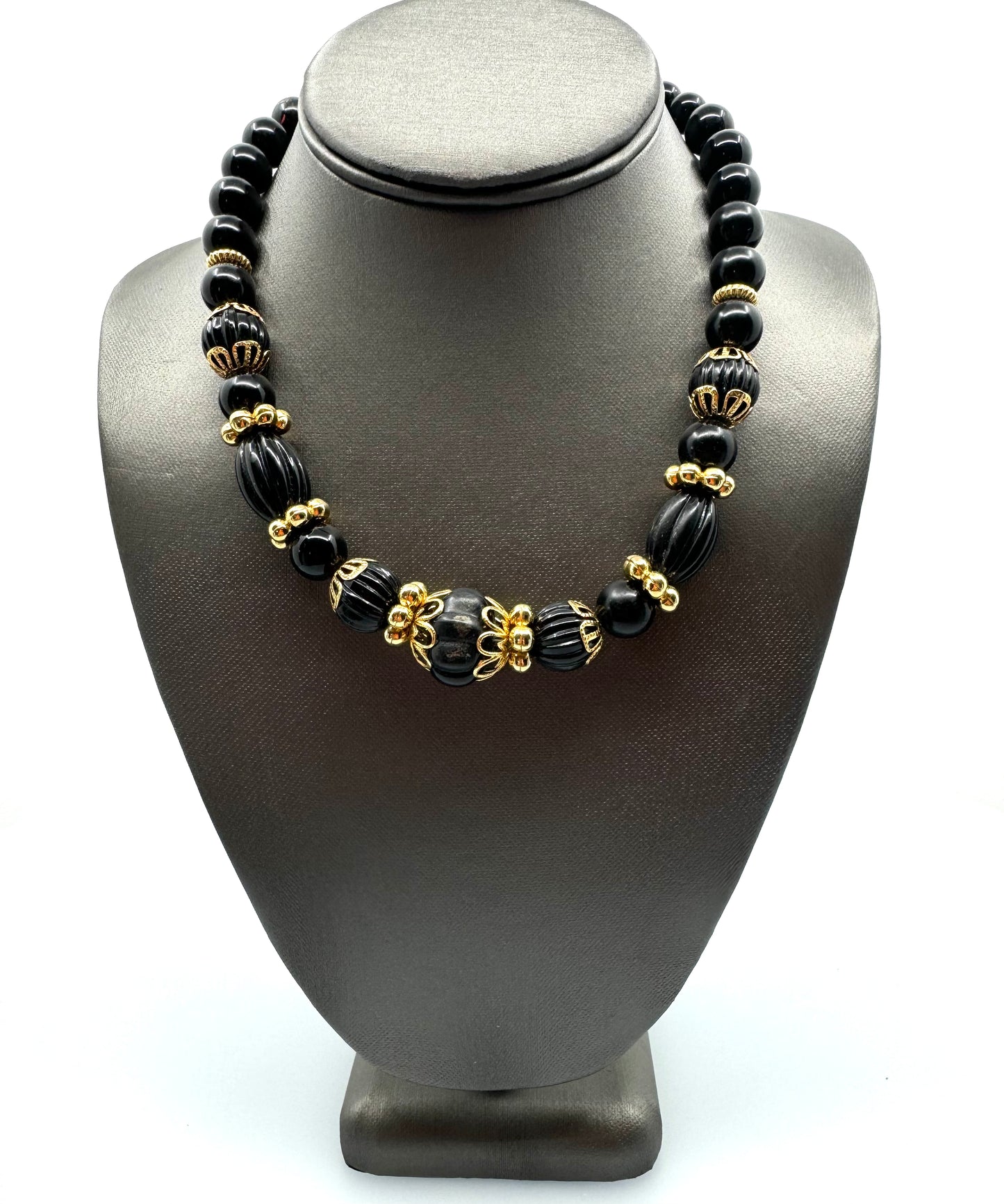 Black Resin Bead & Gold Necklace