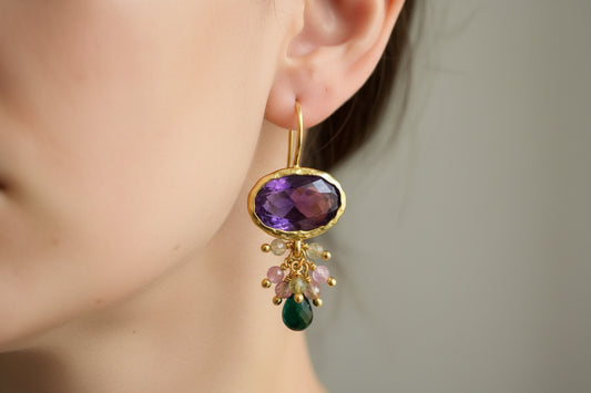 Amethyst & Tourmaline Drop Earrings