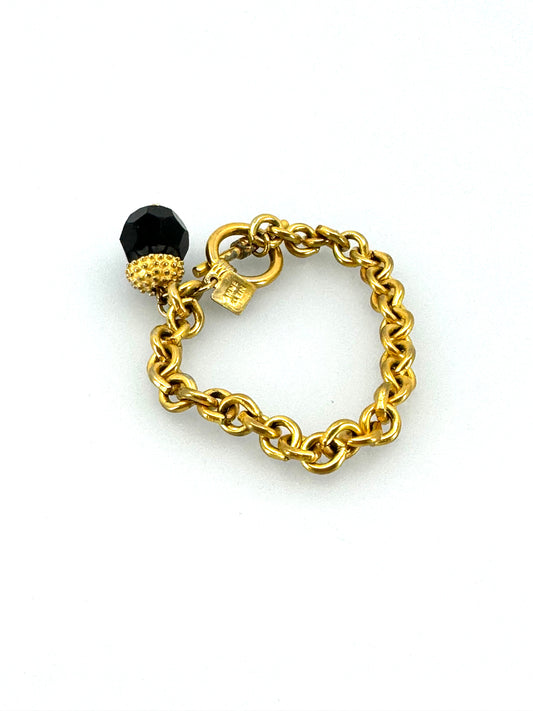 Yellow Gold Chain Vintage & Faceted Black Crystal Drop