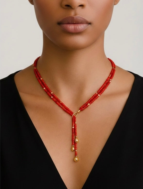 Red/Orance Coral Lariat Necklace