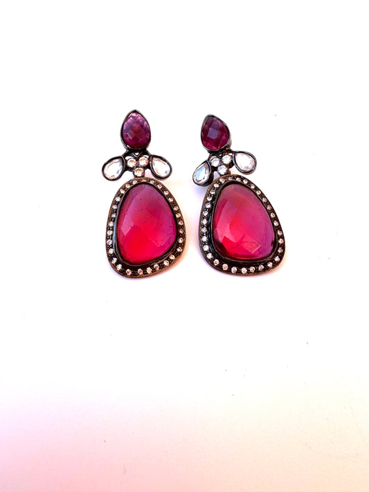Antique Style Raspberry Chalcedony Drop Earrings