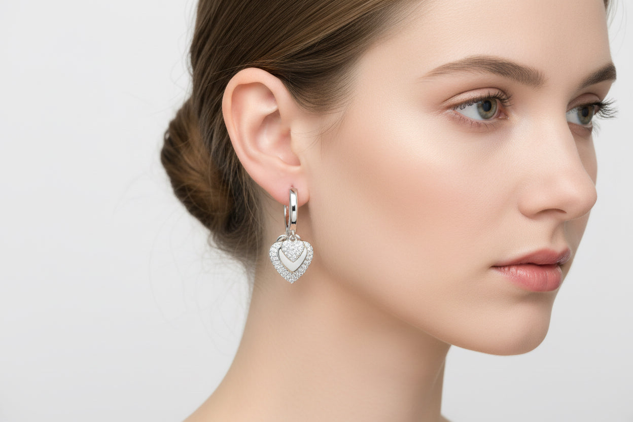 Silver Multi Heart Hoop Earrings