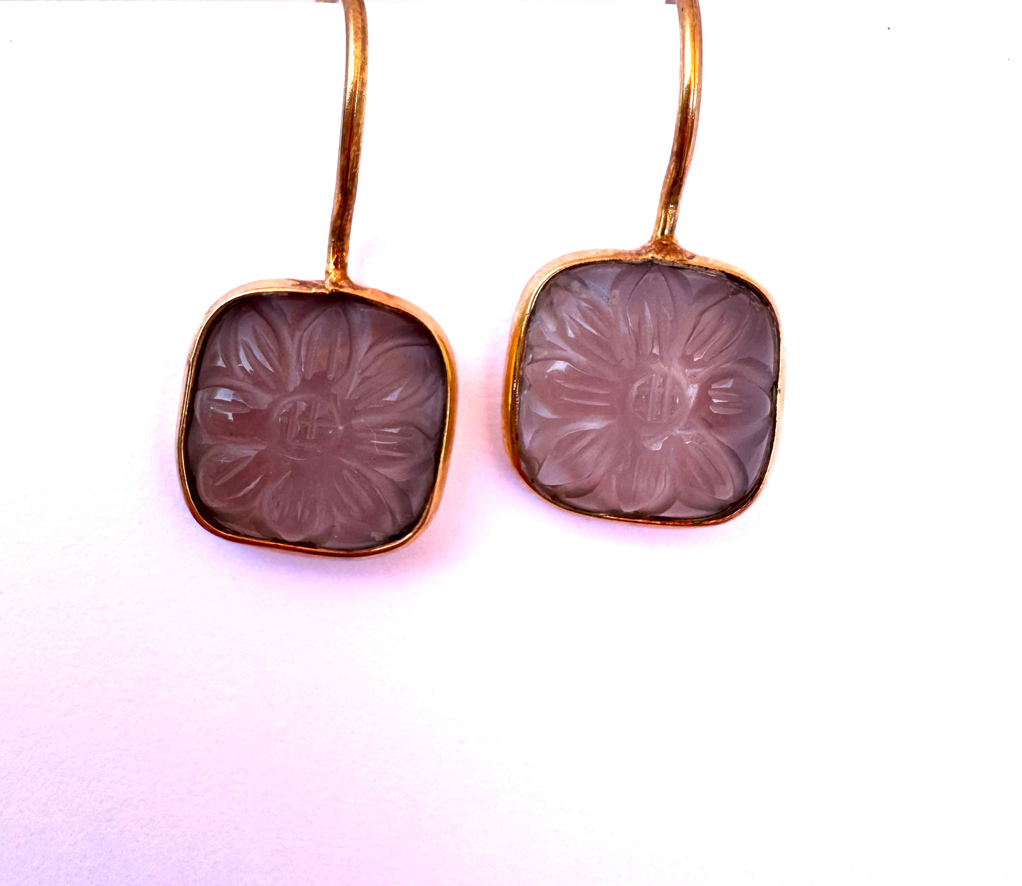 Carved Flower Smokey Topaz Drop Earrings