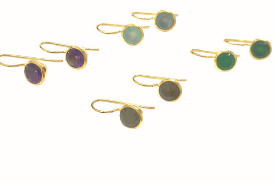 Dainty Bezel Set Labradorite Drop Earrings