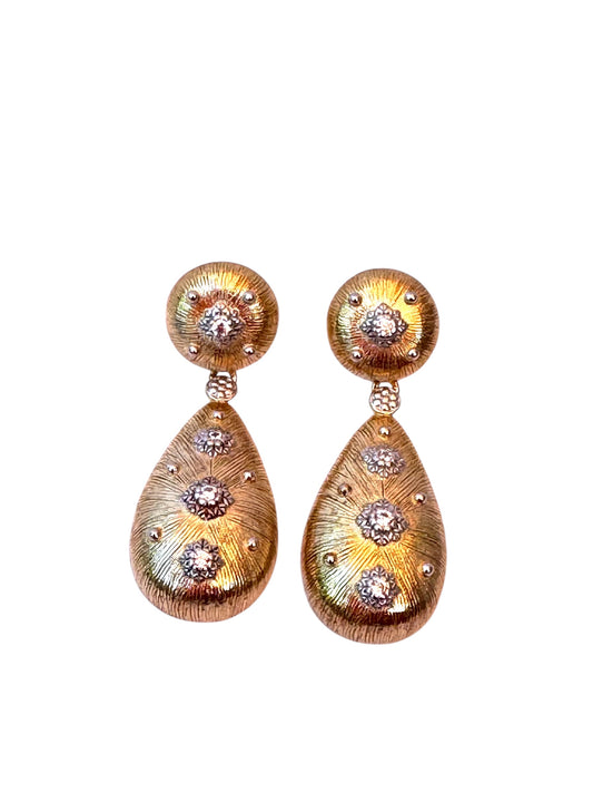 Brushed Gold & CZ Drop Earrings