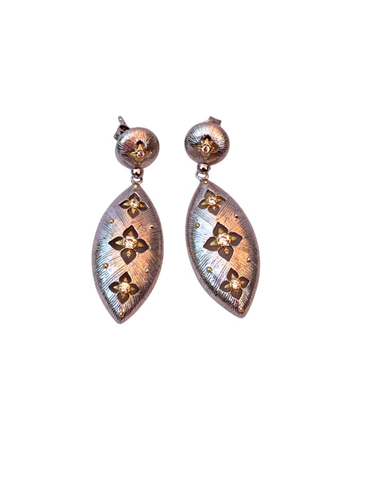 Brushed Silver & CZ Drop Earrings