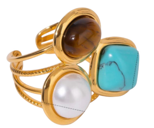 Tigger Eye, Pearl, Turquoise Ring