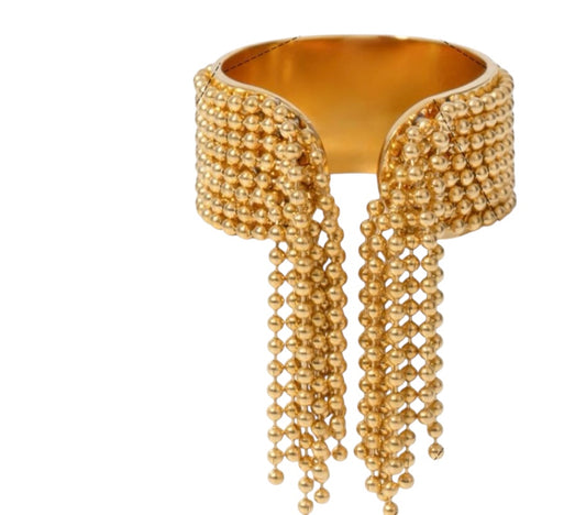 Textured Golden Ring with Beaded Fringe