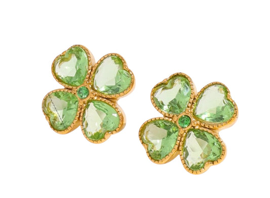 Irish Clover Green Crystal Stud Earrings