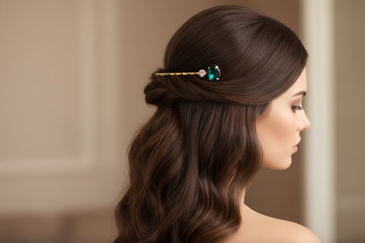 Oval Green & Round White Rhinestone Hair Clip