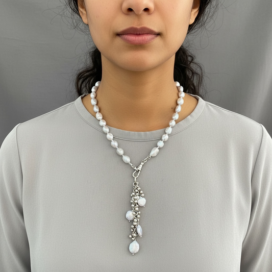 Gray Pearl Cascade Necklace