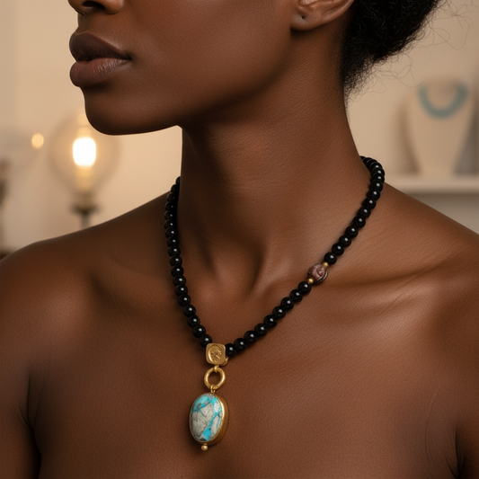 Onyx & Turquoise Pendant Necklace