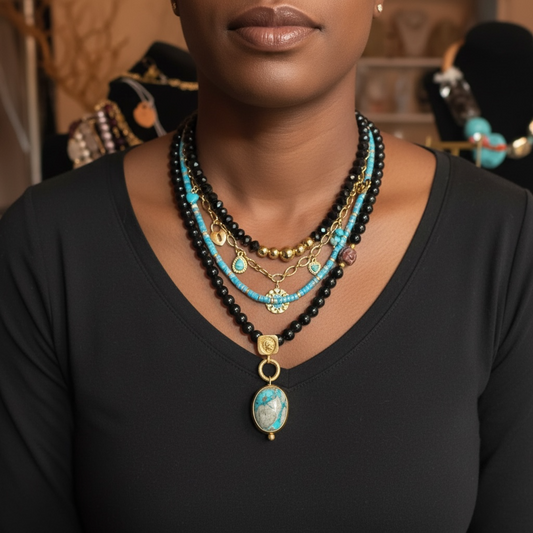 Onyx & Turquoise Pendant Necklace