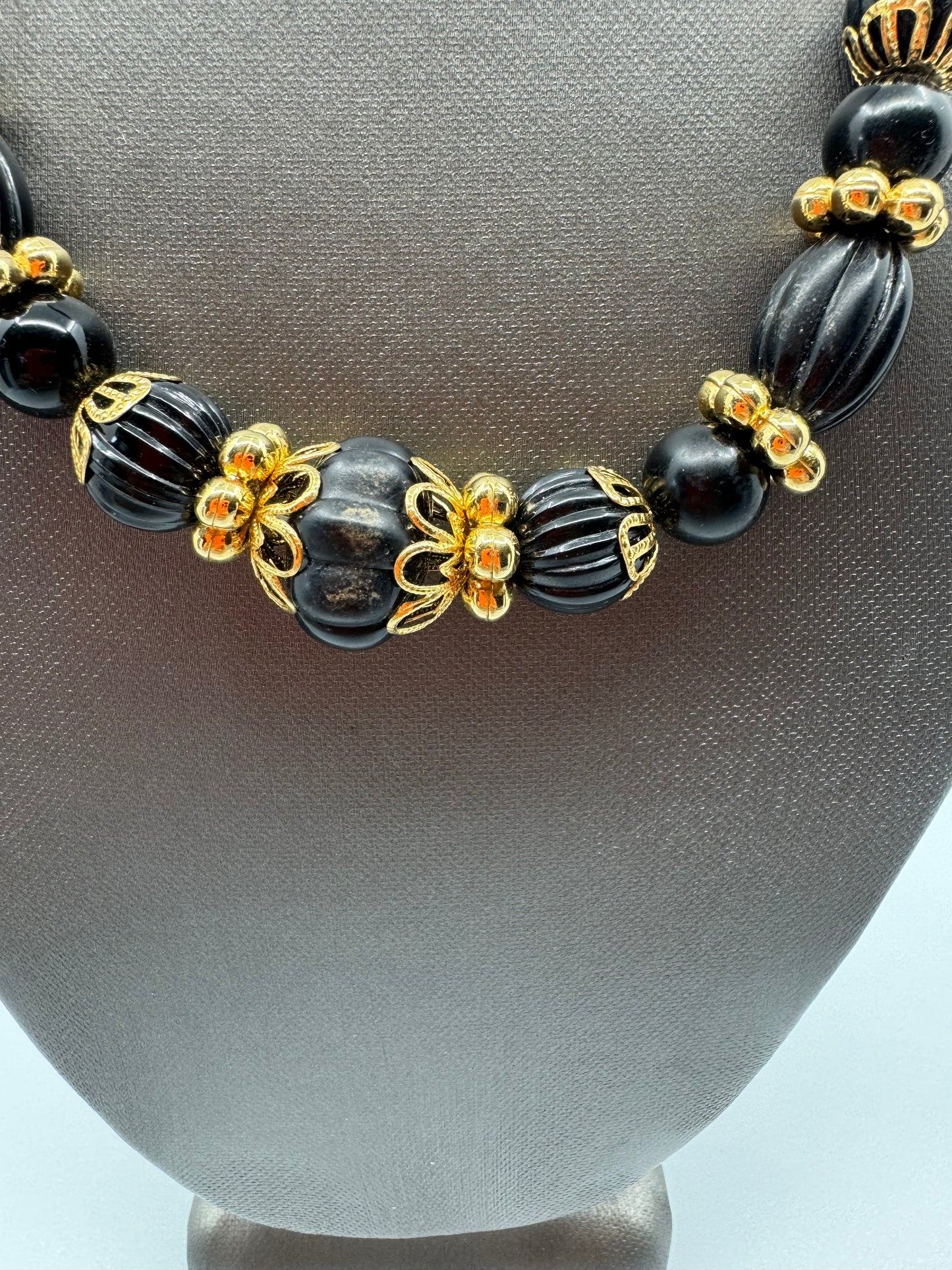 Black Resin Bead & Gold Necklace