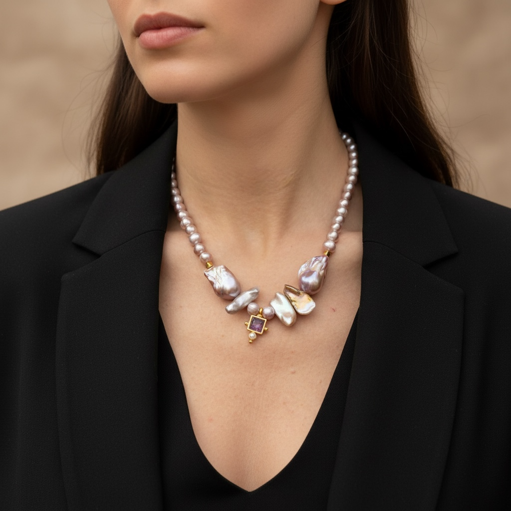 Pink Pearl & Garnet Necklace