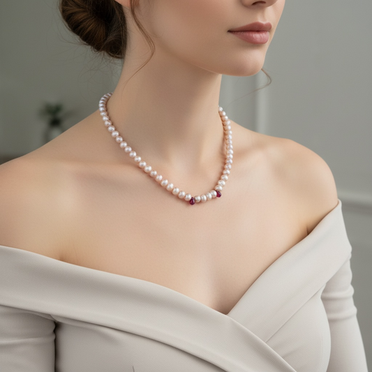Light Pink Pearl & Garnet Necklace