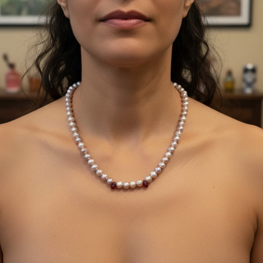 Light Pink Pearl & Garnet Necklace